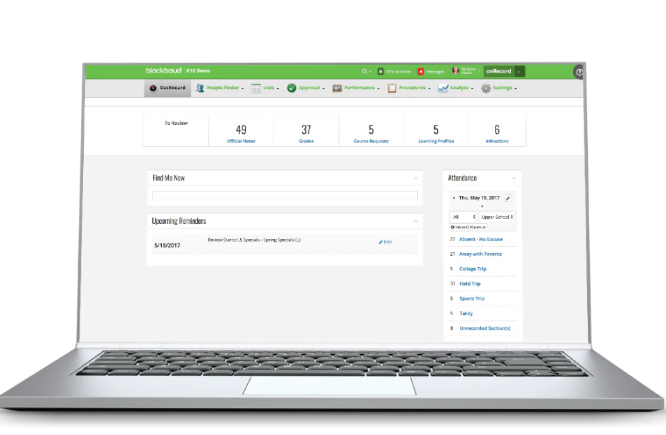 screenshot of Blackbaud K-12 Solutions